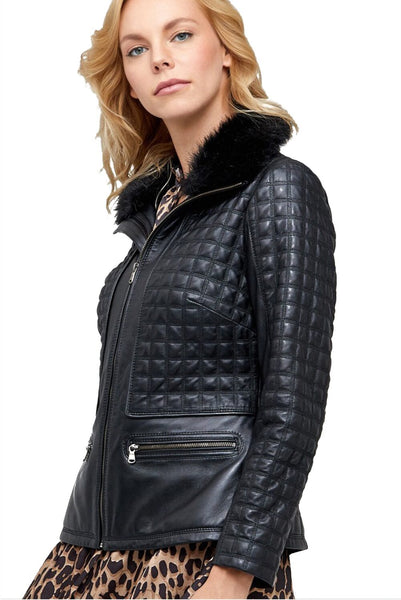 Isabella Women's 100% Real Black Leather Diamond Classic Jacket
