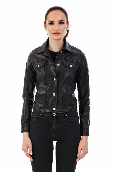 Women's 100% Real Black Leather Eva Bomber Jacket