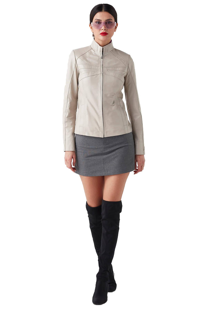 Cinzia Women's 100% Real Beige Leather Classy Jacket