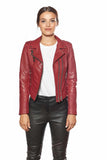 Women's 100% Real Claret Red Leather Biker Style Jacket