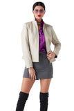 Gizem Women's 100% Real Beige Leather Classy Jacket