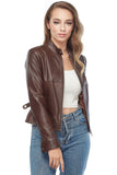 Madison Women's 100% Real Brown Leather Moto Jacket