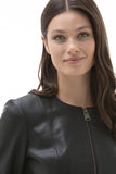 Women's 100% Real Black Leather Round Neck Jacket