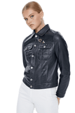 Women's 100% Real Navy Blue Leather Edgy Stylish Jacket