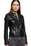 Women's 100% Real Black Leather Cafe Racer Slim Fit Jacket