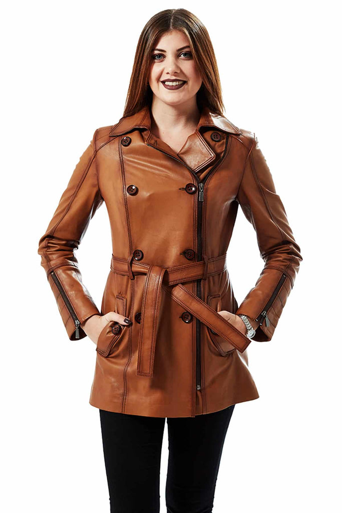 Layla Women's 100% Real Brown Leather Coat