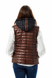 Nita Women's 100% Real Black and Brown Leather Double Face Puffer Vest