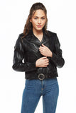 Shiela Women's 100% Real Black Leather Brando Jacket
