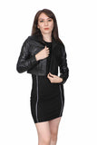 Women's 100% Real Black Leather Cropped Length Jacket
