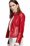 Aubrey Women's 100% Real Red Leather Biker Buttery Jacket
