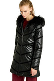 Mya Women's 100% Real Black Leather Faux Fur Hooded Long Coat