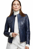 Isla Women's 100% Real Insignia Blue Leather Buttery Soft Jacket