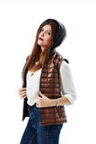 Nita Women's 100% Real Black and Brown Leather Double Face Puffer Vest