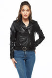 Shiela Women's 100% Real Black Leather Brando Jacket
