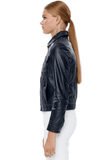 Women's 100% Real Navy Blue Leather Edgy Stylish Jacket