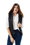 Nita Women's 100% Real Black and Brown Leather Double Face Puffer Vest