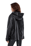 Darlen Women's 100% Real Black Leather Oversized Hooded Jacket