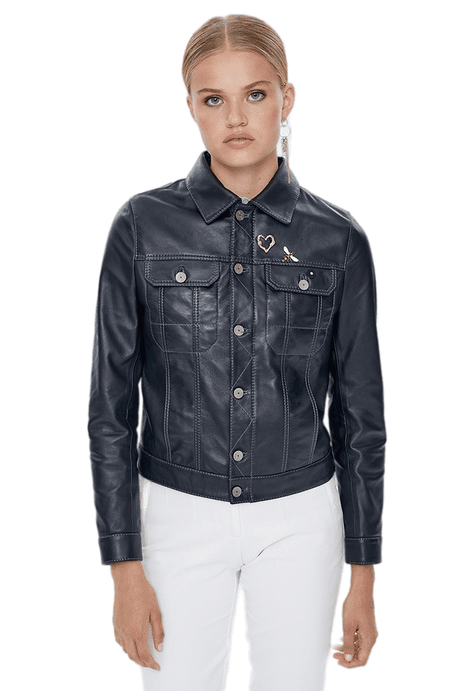 Women's 100% Real Navy Blue Leather Edgy Stylish Jacket