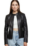 Julia Women's 100% Real Black Leather Classy Biker Crop Jacket