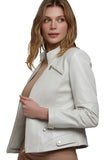 Caroline Women's 100% Real Platinum White Leather Cafe Racer Jacket