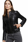 Women's 100% Real Black Leather Cafe Racer Slim Fit Jacket