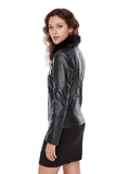 Belinda Women's 100% Real Black Leather Fur Collar Jacket