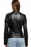 Julia Women's 100% Real Black Leather Classy Biker Crop Jacket