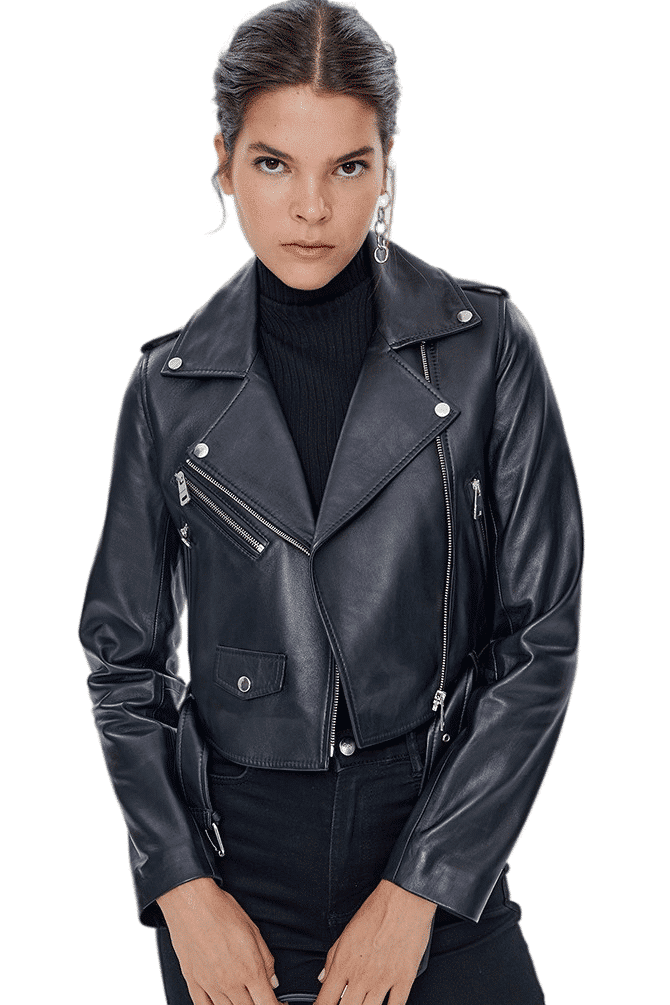Star Women's 100% Real Black Leather Stylish Cropped Jacket