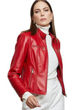 Aubrey Women's 100% Real Red Leather Biker Buttery Jacket
