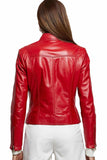 Aubrey Women's 100% Real Red Leather Biker Buttery Jacket