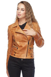Women's 100% Real Distressed Brown Leather Abigail Biker Jacket