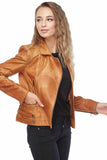 Women's 100% Real Distressed Brown Leather Abigail Biker Jacket