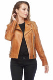 Women's 100% Real Distressed Brown Leather Abigail Biker Jacket