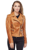 Women's 100% Real Distressed Brown Leather Abigail Biker Jacket