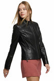 Abigail Women's 100% Real Black Leather Moto Slim Fit Jacket