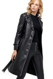 Anastasia Women’s 100% Real Black Leather Double Breasted Trench Coat