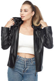 Women's 100% Real Black Leather Arden Hooded Jacket