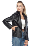 Women's 100% Real Black Leather Arden Hooded Jacket