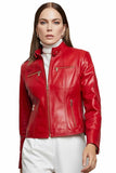 Aubrey Women's 100% Real Red Leather Biker Buttery Jacket