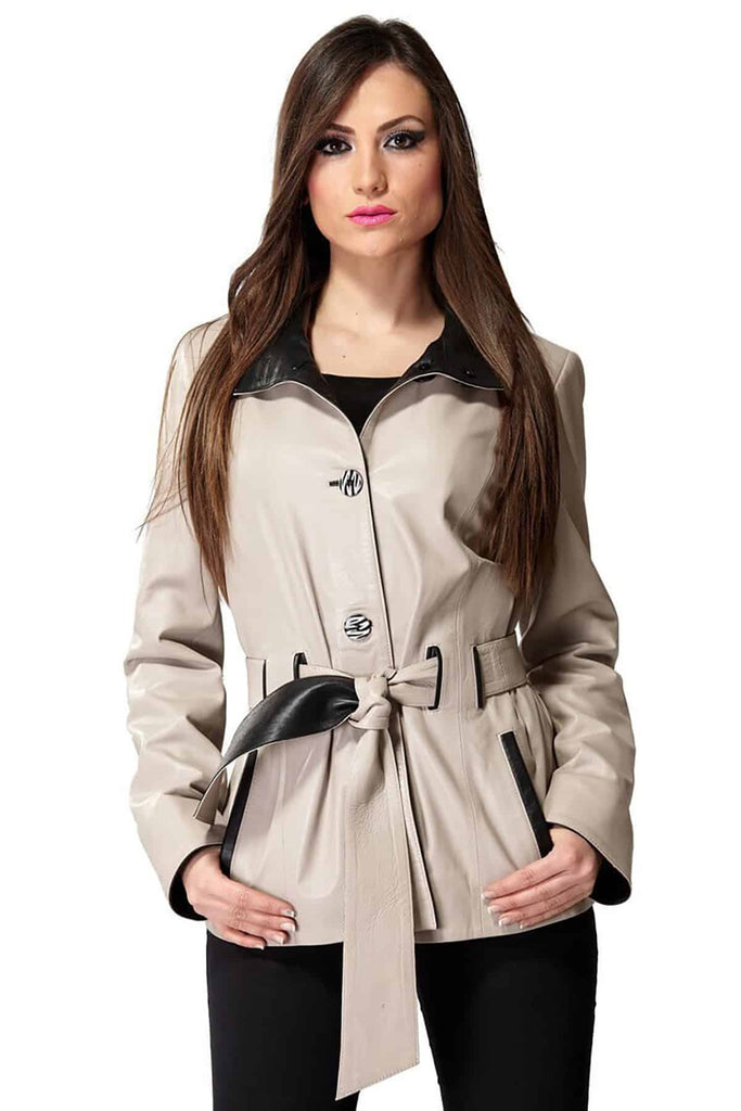 Women's 100% Real Pearl Bush and Black Leather Coat