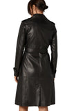 Women's 100% Real Black Long Knee-Length Leather Coat