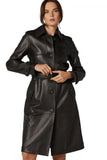 Women's 100% Real Black Long Knee-Length Leather Coat