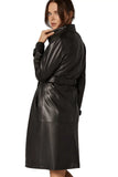 Women's 100% Real Black Long Knee-Length Leather Coat
