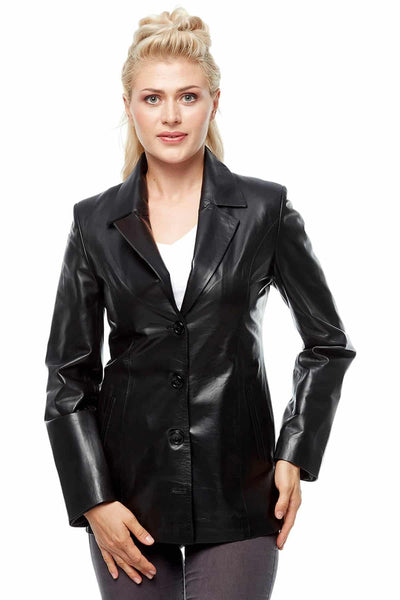 Pamela Stewart Women's 100% Real Black Leather Blazer