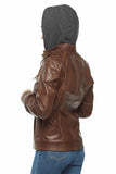 Denise Women's 100% Real Chocolate Brown Leather Hooded Jacket