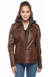 Denise Women's 100% Real Chocolate Brown Leather Hooded Jacket