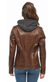 Denise Women's 100% Real Chocolate Brown Leather Hooded Jacket