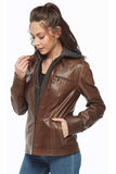 Denise Women's 100% Real Chocolate Brown Leather Hooded Jacket