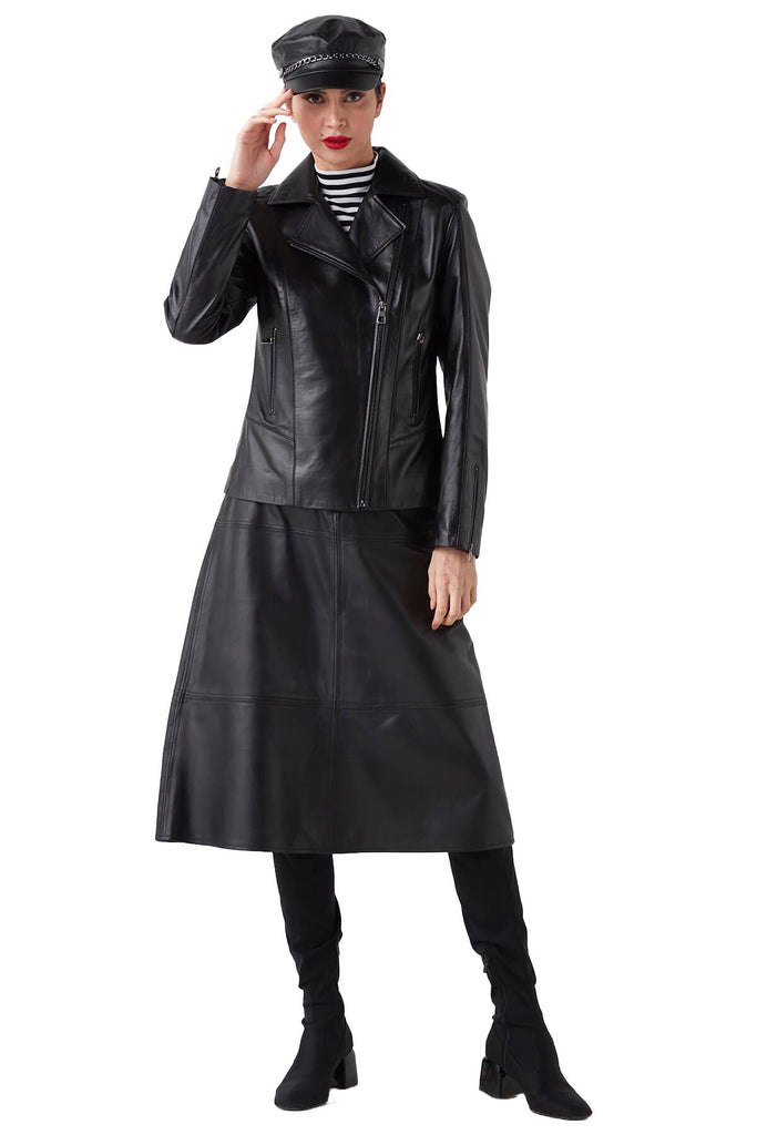 Camellia Women's 100% Real Black Leather Classic Jacket