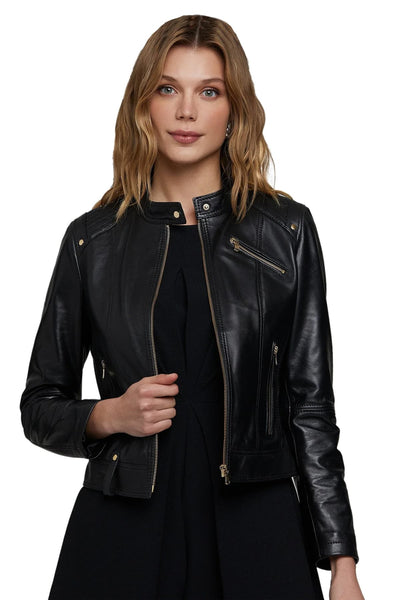 Chrissy Teigen Women's 100% Real Black Leather Biker Jacket